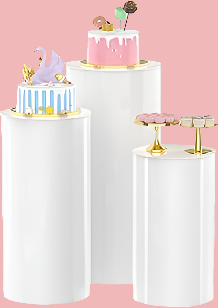 White Pedestal/Cylinder Rentals for Events | Set of 3 Sizes - Joy Rental 413