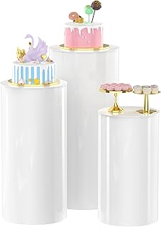 White Pedestal/Cylinder Rentals for Events | Set of 3 Sizes - Joy Rental 413